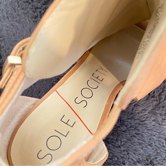 So-Sally Sole Society Tan Genuine Leather Open Toe Bootie Size 7.5 - Picture 10 of 14